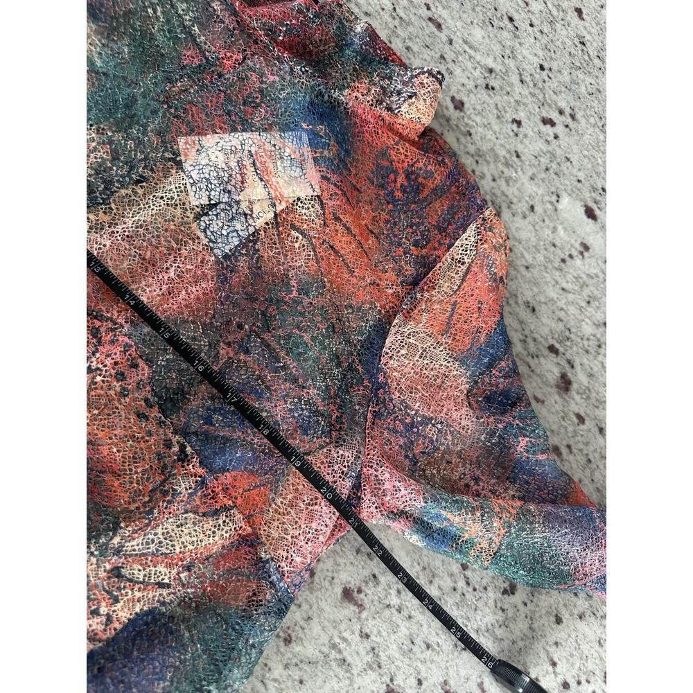 Eloquii Multicolor Sheer Mesh Mock Neck Ruffle Abstract Top Long Sleeve 16 - Picture 6 of 8